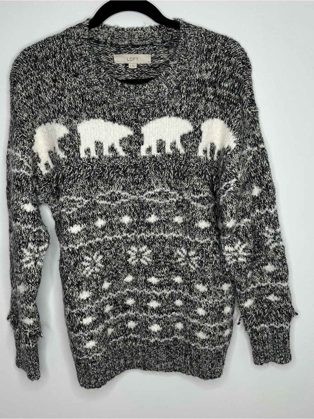LOFT Polar Bear Fair Isle Sweater Gray White Women’s Small